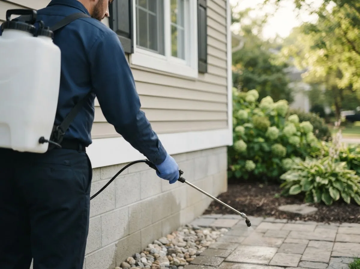 Pest control technician inspecting a home in Columbus, NC